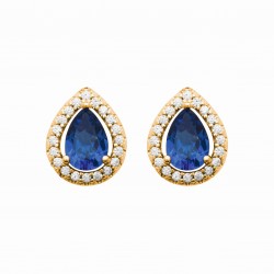 Puces d'oreilles en plaqué or pierre goutte en cristal bleue pas chère obrillant-bijoux