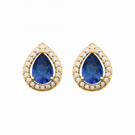 Puces d'oreilles en plaqué or pierre goutte en cristal bleue pas chère obrillant-bijoux