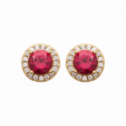 Puces d'oreilles en plaqué or pierre ronde en cristal rose pas chère obrillant-bijoux