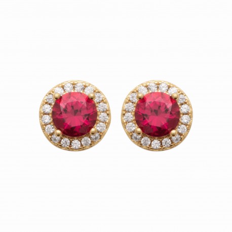 Puces d'oreilles en plaqué or pierre ronde en cristal rose pas chère obrillant-bijoux