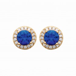 Puces d'oreilles en plaqué or pierre ronde en cristal bleue pas chère obrillant-bijoux