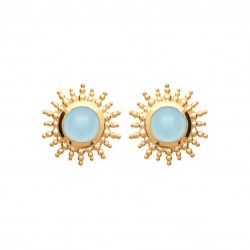 Puces d'oreilles en plaqué or soleil irisé et agate bleue véritable Obrillant-Bijoux
