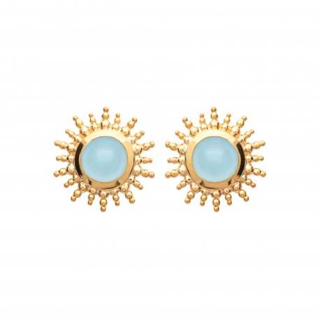 Puces d'oreilles en plaqué or soleil irisé et agate bleue véritable Obrillant-Bijoux