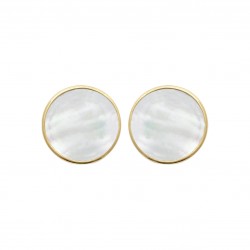 Puces d’oreilles rondes plaqué or en véritable nacre obrillant-bijoux