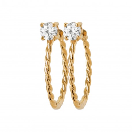 Créoles en plaqué or monture torsadée avec pierre en zirconium blanc obrillant-bijoux