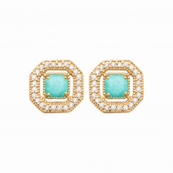 Puces d'oreilles en plaqué or pierre carré en Amazonite et zirconium Obrillant-Bijoux