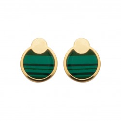 Puces d'oreilles en plaqué or rondes et pierres en malachite de synthèse obrillant-bijoux