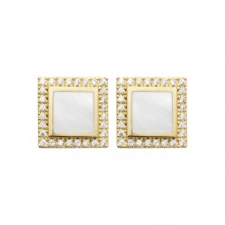 Puces d’oreille carrée plaqué or en nacre et zircons obrillant-bijoux