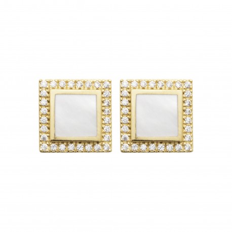 Puces d’oreille carrée plaqué or en nacre et zircons obrillant-bijoux