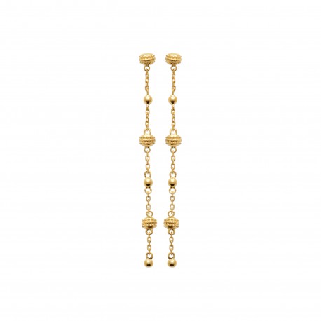 Boucles d'oreilles longues en Plaqué or boules ciselées pas chère obrillant-bijoux