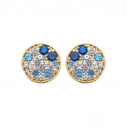 Puces d'oreilles en plaqué or rondes pierres bleues en cristal Obrillant-Bijoux