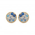 Puces d'oreilles en plaqué or rondes pierres bleues en cristal