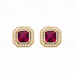 Puces d'oreilles en plaqué or pierre carré en cristal rouge et zirconium pas chère obrillant-bijoux