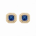 Puces d'oreilles plaqué or pierre bleue en cristal contour en zirconium