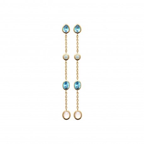 Boucles d'oreilles longues en plaqué or avec pierre de lune et zirconium pas cher Obrillant-Bijoux