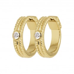 Créoles en plaqué or anneaux ciselés pierres serties clos en zirconium blanc obrillant-bijoux