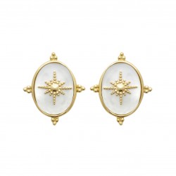 Puces d'oreilles en plaqué or ovale soleil en relief et nacre véritable Obrillant-Bijoux