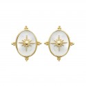 Puces d'oreilles en plaqué or ovale soleil en relief et nacre véritable