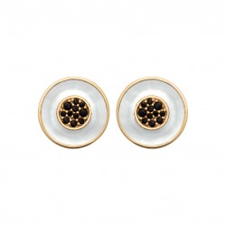 Boucles d’oreille en plaqué or ronde en nacre pavé en zircons noir obrillant-bijoux
