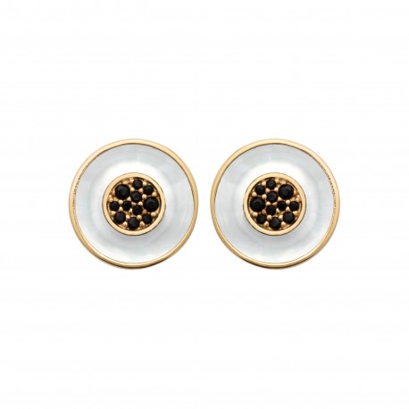 Boucles d’oreille en plaqué or ronde en nacre pavé en zircons noir obrillant-bijoux