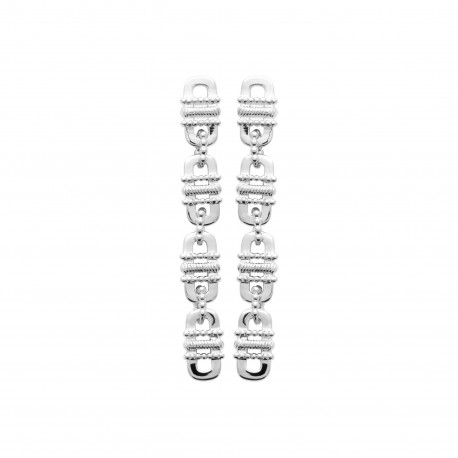 Boucles d'oreilles longues en Argent rhodié maillons ciselés pas chère obrillant-bijoux