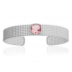 Jonc en argent rhodié perlées pierre carré en cristal à facettes rose Obrillant-Bijoux