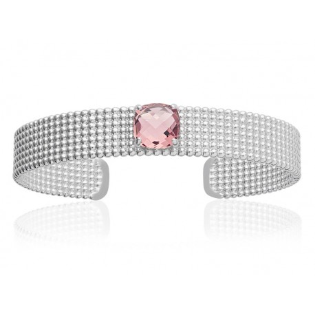 Jonc en argent rhodié perlées pierre carré en cristal à facettes rose Obrillant-Bijoux