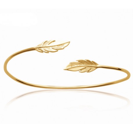 Jonc ouvert en plaqué or plumes obrillant-bijoux