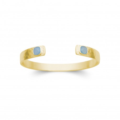 Jonc en plaqué or monture martelée avec agate bleue obrillant-bijoux