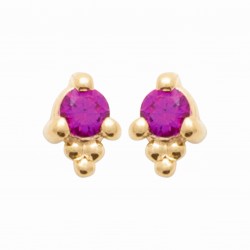 Boucles d'oreilles puces plaqué or pierre ronde en cristal rose pas chères obrillant-bijoux