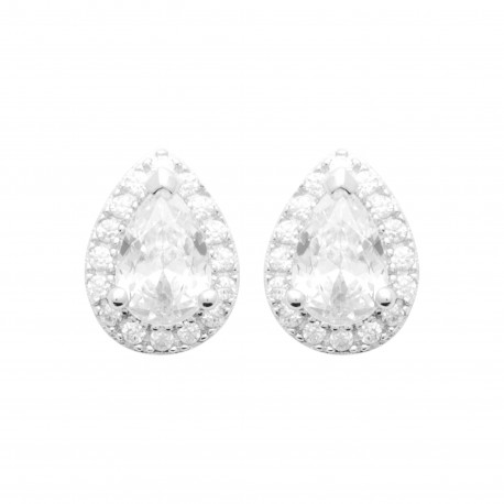 Boucles d'oreilles puces argent pierre poire en zirconium blanc pas chère obrillant-bijoux
