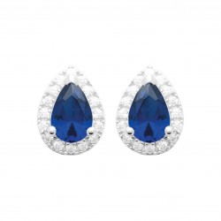 Boucles d'oreilles puces argent pierre poire en cristal bleu saphir pas chère obrillant-bijoux