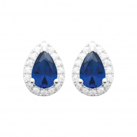 Boucles d'oreilles puces argent pierre poire en cristal bleu saphir pas chère obrillant-bijoux