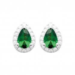 Boucles d'oreilles puces argent pierre poire en cristal vert émeraude pas chère obrillant-bijoux