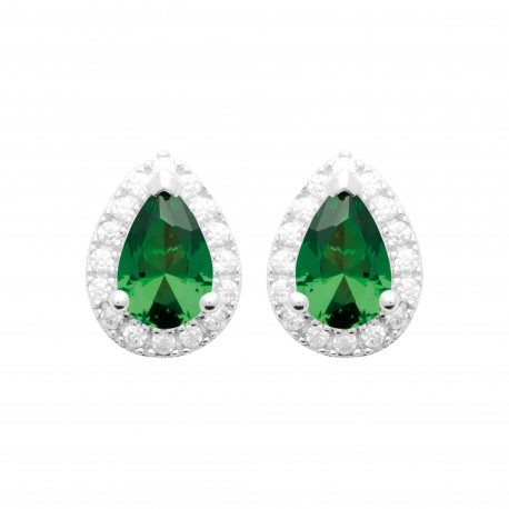 Boucles d'oreilles puces argent pierre poire en cristal vert émeraude pas chère obrillant-bijoux