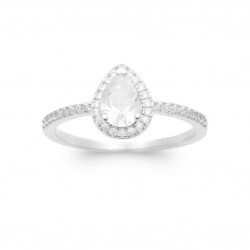 Bague solitaire argent pierre poire Oxyde de zirconium pas chère obrillant-bijoux