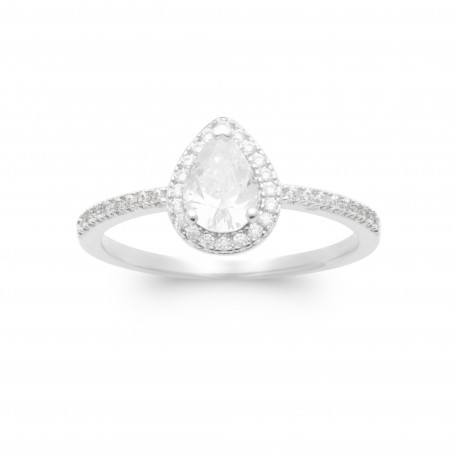 Bague solitaire argent pierre poire Oxyde de zirconium pas chère obrillant-bijoux