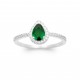 Bague solitaire pierre vert émeraude synthèse ovale poire cristal et Argent pas chère obrillant-bijoux