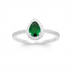Bague solitaire pierre vert émeraude synthèse ovale poire cristal et Argent pas chère obrillant-bijoux