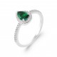 Bague solitaire pierre vert émeraude synthèse ovale poire cristal et Argent pas chère obrillant-bijoux