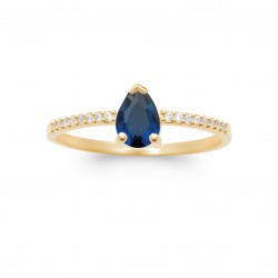 Bague solitaire accompagné Plaqué Or pierre poire en Saphir de synthèse - Obrillant-Bijoux - pas chère