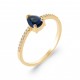 Bague solitaire accompagné Plaqué Or pierre poire en Saphir de synthèse - Obrillant-Bijoux - pas chère