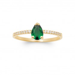 Bague solitaire accompagné Plaqué Or pierre poire en émeraude de synthèse - Obrillant-Bijoux - pas chère