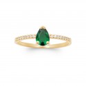 Bague solitaire accompagné Plaqué Or pierre poire en émeraude de synthèse - Obrillant-Bijoux