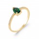 Bague solitaire accompagné Plaqué Or pierre poire en émeraude de synthèse - Obrillant-Bijoux - pas chère