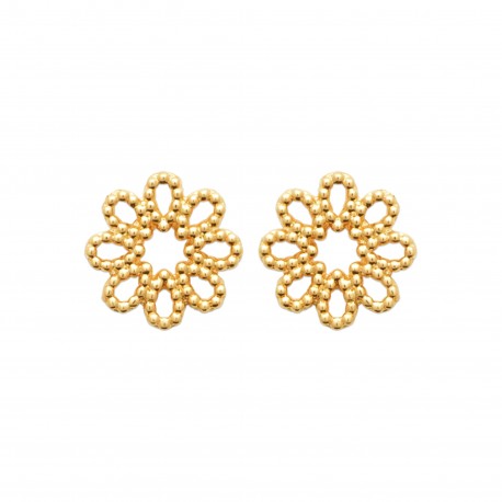 Boucles d'oreilles Puces Plaqué Or Fleurs dentelle pas chère Obrillant-Bijoux