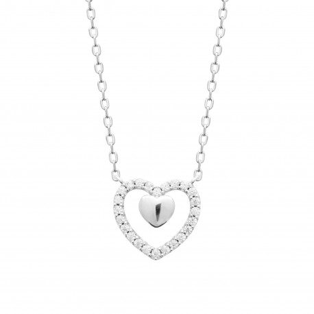 Collier Femme Argent Motif Coeur Zirconium Blanc|Livraison Gratuite – Obrillant-Bijoux