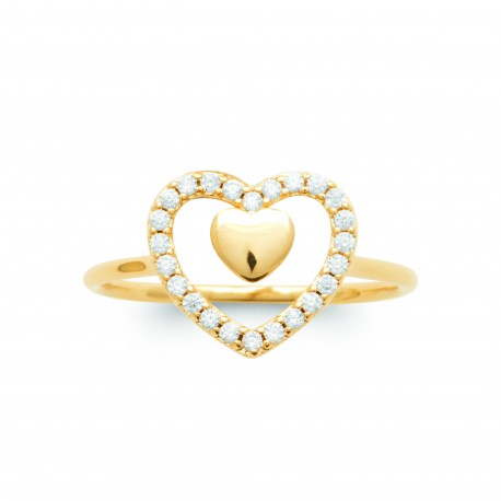 Bague coeur Plaqué Or pierres zirconium blanc pas chère Obrillant-Bijoux