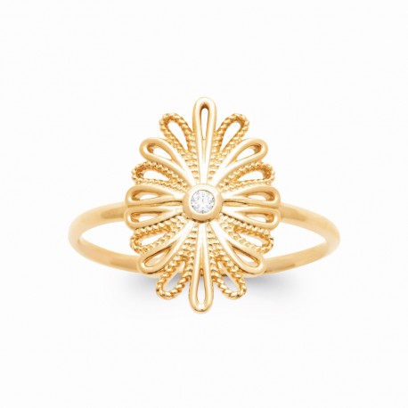 Bague Fleur Plaqué Or pierre Oxyde de zirconium pas chère - Obrillant-Bijoux