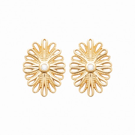 Boucles d'oreilles Fleurs dentelle Plaqué or Oxydes de zirconium pas chères Obrillant-Bijoux